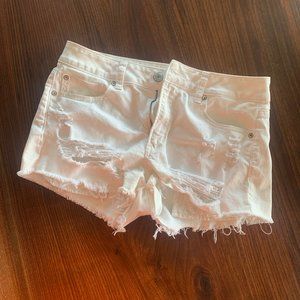 American Eagle Distressed White Denim Hi-Rise Shorts